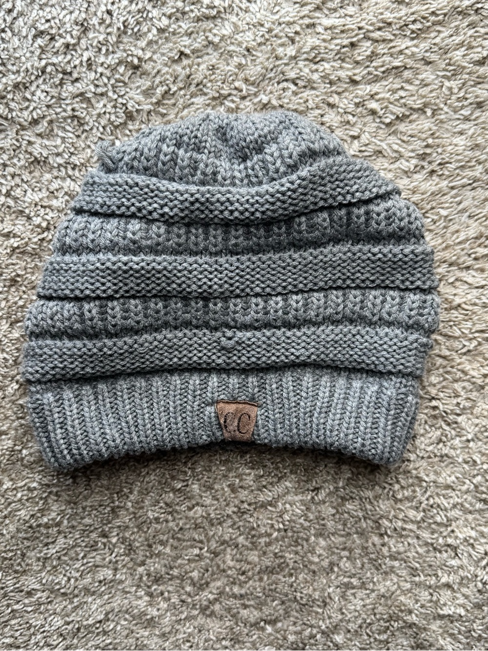 CC Gray Knit Slouchy Beanie Hat Ribbed Textured Winter One Size